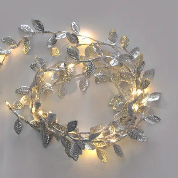 Led Simulation Gold And Silver Color Leaves Lighting Chain Rattan Decoration