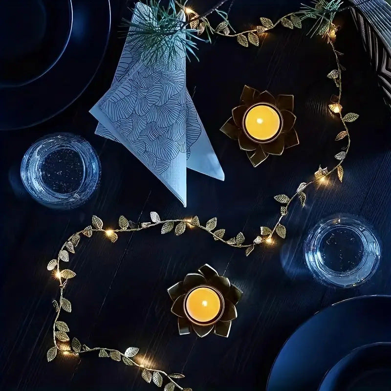 Led Simulation Gold And Silver Color Leaves Lighting Chain Rattan Decoration
