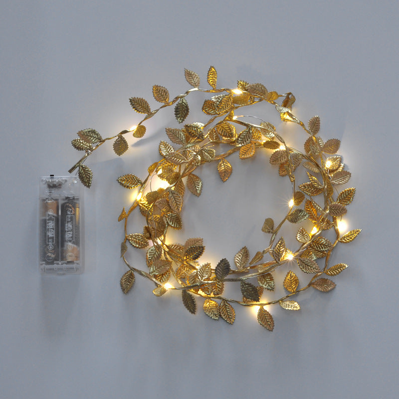 Led Simulation Gold And Silver Color Leaves Lighting Chain Rattan Decoration