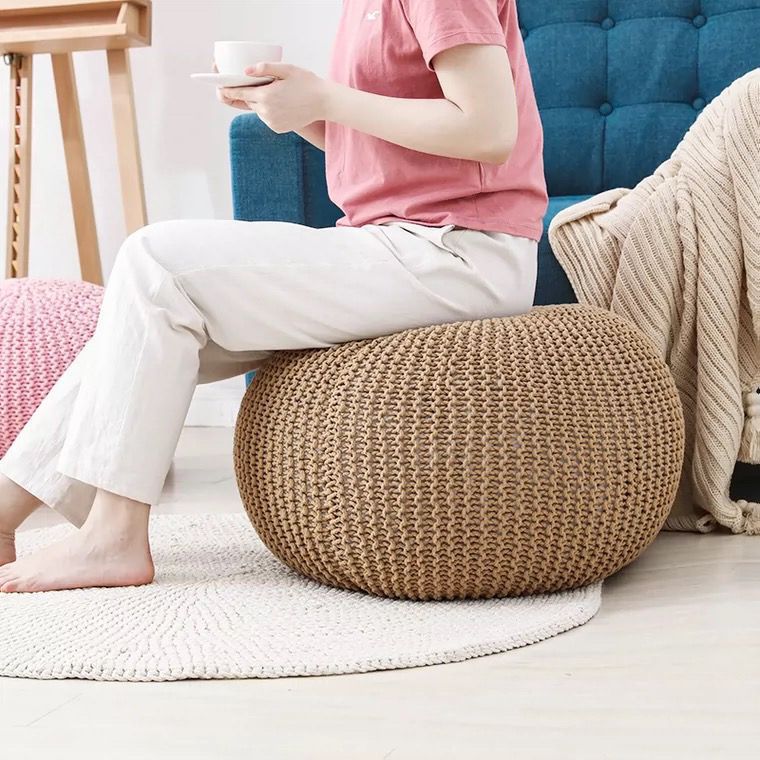 Handwoven Round Simple Round Ottoman Home Decor Ball Cushion Cover