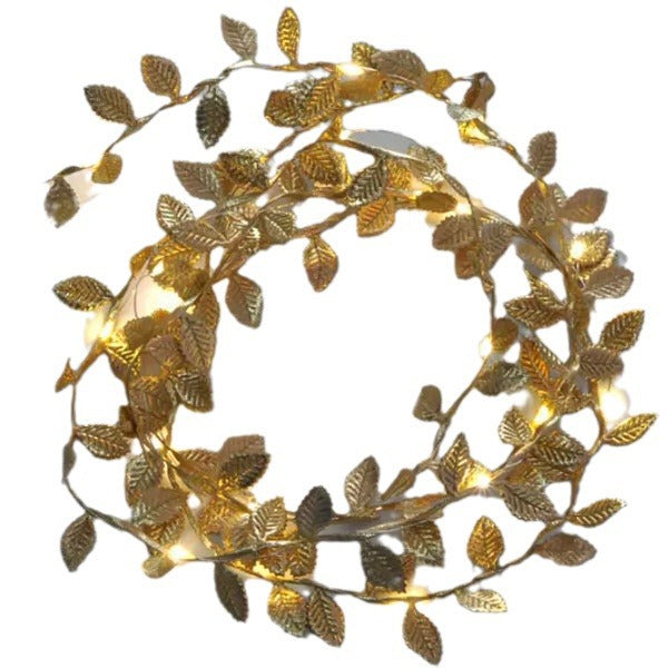 Led Simulation Gold And Silver Color Leaves Lighting Chain Rattan Decoration